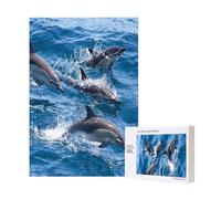 Rompecabezas de Madera de 300 Piezas de Delfines en el mar con Caja para Adultos