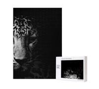 Rompecabezas de madera de 300 piezas de leopardo blanco y negro para diversión familiar y para adultos.