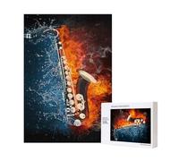 Rompecabezas de Madera de 300 Piezas de saxofón en Fuego y Agua con Caja para Adultos.