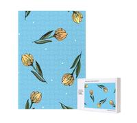 Rompecabezas de madera de 300 piezas de tulipanes amarillos dibujados a mano para diversión familiar y para adultos.