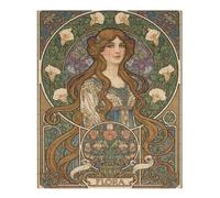 Rompecabezas de madera de 35/70/120/200/300/500/1000 piezas para adultos - Rompecabezas vertical Art Nouveau Lady Art - Madera de álamo premium con partición de letras - Decoración de pared con