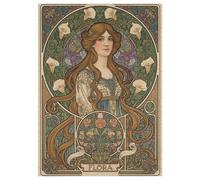 Rompecabezas de madera de 35/70/120/200/300/500/1000 piezas para adultos - Rompecabezas vertical Art Nouveau Lady Art - Madera de álamo premium con partición de letras - Decoración de pared con