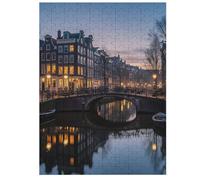 Rompecabezas de madera de 35/70/120/200/300/500/1000 piezas para adultos, rompecabezas vertical de arte de los canales de Ámsterdam, madera de álamo de alta calidad con partición de letras, decoración