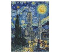 Rompecabezas de madera de 35/70/120/200/300/500/1000 piezas para adultos - Rompecabezas vertical de arte de ciudad nocturna estrellada - Madera de álamo premium con partición de letras - Decoración de