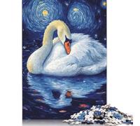 Rompecabezas de Madera de 500 Piezas Cisne bajo una Noche Estrellada para Adultos, 52 x 38 cm