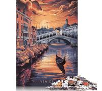 Rompecabezas de Madera de 500 Piezas con diseño de góndola al Atardecer en Venecia. Juego Educativo y Juguete de desafío 500 Piezas (52 x 38 cm).