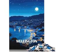 Rompecabezas de Madera de 500 Piezas con el póster del Paisaje Nocturno de Wellington, Nueva Zelanda cumpleaños para la Familia (52 x 38 cm).