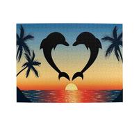 Rompecabezas de Madera de 500 Piezas con Forma de corazón de Dos Delfines Saltando para Adultos Mayores.