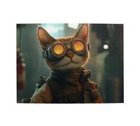 Rompecabezas de madera de 500 piezas con gato de las fuerzas especiales con gafas, rompecabezas desafiante para adultos, tamaño de juego de 38 x 50 cm