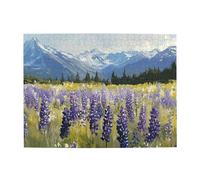 Rompecabezas de madera de 500 piezas con hierba púrpura en las montañas nevadas para adultos, rompecabezas desafiante para juegos de tamaño 38 x 50 cm