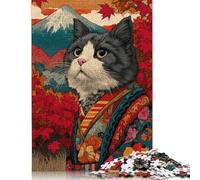 Rompecabezas de Madera de 500 Piezas con Retrato de Gato otoñal, Rompecabezas único y Creativo, Regalo para Adultos, Juego Familiar y desafío (52 x 38 cm)