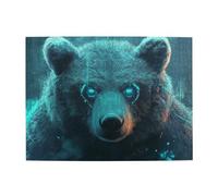 Rompecabezas de madera de 500 piezas de oso con ojos azules brillantes para adultos, rompecabezas desafiante para juegos de tamaño 38 x 50 cm