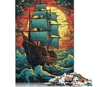 Rompecabezas de Madera de 500 Piezas Navegando hacia el Atardecer, Juego Educativo y Familiar para Adultos, cumpleaños (52 x 38 cm).