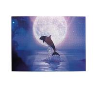 Rompecabezas de Madera de 500 Piezas para Adultos con diseño de delfín Saltando bajo la luz de la Luna.