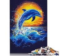 Rompecabezas de Madera de 500 Piezas para Adultos, diseño de Delfines al Atardecer, para niños, Juegos Familiares, 52 x 38 cm.