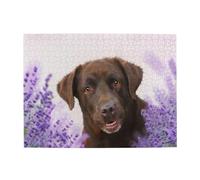 Rompecabezas de Madera de 500 Piezas para Adultos, diseño de Perro Labrador marrón y Lavanda, para Adultos Mayores.