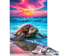 Rompecabezas de Madera de 520 Piezas para Adultos (52 x 38 cm), diseño de Tortuga Marina al Atardecer. Ideal para niños Mayores de 18 años.