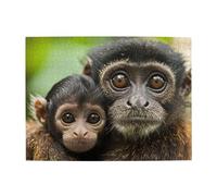 Rompecabezas de madera de dos monos abrazados, rompecabezas de 500 piezas para adultos, rompecabezas desafiante para juego de tamaño 15 x 20.4 pulgadas