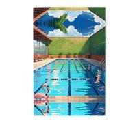 Rompecabezas de madera de flamenco y piscina, 1000 piezas, actividad familiar relajante para adultos, rompecabezas de paisaje colorido en caja de plástico, regalo de decoración del hogar