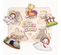 Rompecabezas de madera de historia de Pascua, 5 piezas de Jesús Resurrection Story - Juego de rompecabezas de madera 2D con forma especial, regalos religiosos para la escuela dominical, suministros de