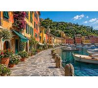 Rompecabezas de Madera de Portofino Harbor Lane, 1000 Piezas para Adultos, Escena de un Pueblo costero Italiano.