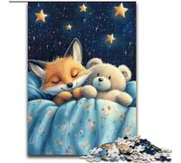 Rompecabezas de Madera de Zorro y Osito de Peluche para Adultos, 1000 Piezas, decoración del hogar (26x38cm)