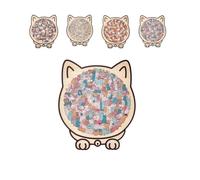 Rompecabezas de madera en forma de gato con marco - Rompecabezas irregulares difíciles, rompecabezas único de animales de madera, color Morandi