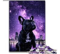 Rompecabezas de Madera Galaxy Black French Bulldog, 26x38cm, Juego Interactivo Familiar, Apto para Mayores de 14 años