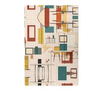 Rompecabezas de madera moderno de mediados de siglo, 1000 piezas, actividad familiar relajante para adultos, rompecabezas de paisaje colorido en caja de plástico, regalo de decoración del hogar