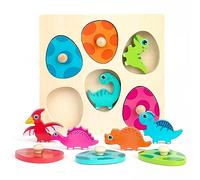 Rompecabezas de madera Montessori Dino Jigsaw Juguete de madera para niños puzle de agarre Juguete de motricidad Juego de clasificación regalo para niños y niñas a partir de 3, 4 y 5 años