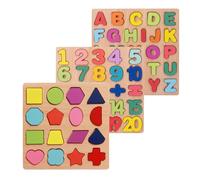 Rompecabezas de Madera Niños, 3 Piezas Puzles Montessori, Números Letras Geometría Puzzle Madera 3+ años Niños Juguetes para Aprendizaje Temprano, Juegos Educativos