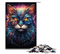 Rompecabezas de Madera para Adultos 1000 Piezas Colorido psicodélico Espacial mágico Gato Familia Juego Educativo desafío (tamaño 75 x 50 cm)