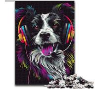 Rompecabezas de Madera para Adultos, 1000 Piezas, diseño de DJ Neon Border Collie, Ideal como decoración artística o Regalo de cumpleaños, 50x75cm, para Juegos interactivos Familiares