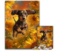 Rompecabezas de Madera para Adultos, 1000 Piezas, diseño de Perro Salchicha Corriendo Entre Girasoles, Juguete Educativo para Adolescentes, decoración del hogar y la Oficina, 50x75cm