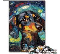 Rompecabezas de Madera para Adultos, 1000 Piezas, diseño de Perro Salchicha en el Cielo Nocturno, para Adolescentes Mayores de 14 años, decoración del hogar, 50x75cm, cumpleaños