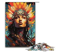 Rompecabezas de Madera para Adultos 1000 Piezas diseño de una Mujer nativa Americana con una Familia psicodélica Colorida. Juego Educativo Juguete de desafío 1000 Piezas (38 x 26 cm).