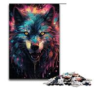 Rompecabezas de Madera para Adultos 1000 Piezas ilustración psicodélica Colorida de un Lobo Malvado para niños a Partir de 12 años Juego desafiante (75 x 50 cm)