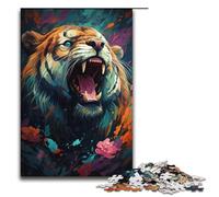 Rompecabezas de Madera para Adultos Colorido Tigre psicodélico 1000 Piezas para niños y Adultos a Partir de 12 años (38 x 26 cm)