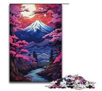 Rompecabezas de Madera para Adultos con una Hermosa Vista Nocturna del Monte Fuji 1000 Piezas Regalo Creativo para Adolescentes y Adultos.