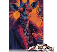 Rompecabezas de Madera para Adultos con una Jirafa Genial con Gafas de Sol, 1000 Piezas (75x50cm).