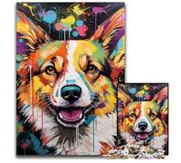 Rompecabezas de Madera para Adultos de 1000 Piezas con diseño de Corgi Graffiti, Ideal para Decorar el hogar o la Oficina, 50x75cm/19,68x29,52 Pulgadas.