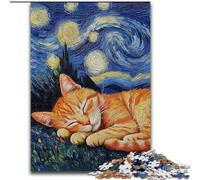 Rompecabezas de Madera para Adultos de 1000 Piezas con diseño de Gato Naranja y Cielo Nocturno, decoración para el hogar Ideal para Fiestas de cumpleaños para Hombres y Mujeres