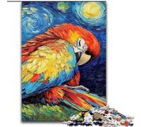 Rompecabezas de Madera para Adultos de 1000 Piezas con diseño de Loro en el Cielo Nocturno, Ideal como decoración artística o Regalo de cumpleaños, 50x75cm, para Juegos interactivos Familiares