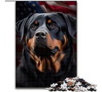 Rompecabezas de Madera para Adultos de 1000 Piezas con la Bandera de Rottweiler de EE UU, Ideal como decoración o Regalo de cumpleaños, 50x75cm, Ideal para familias y cumpleaños