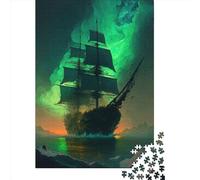 Rompecabezas de Madera para Adultos de 1000 Piezas con temática de Barco Fantasma Verde. Juguete Educativo antiestrés. Regalo Ideal para Navidad. 1000 Piezas (75x50cm)