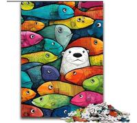 Rompecabezas de Madera para Adultos de 1000 Piezas, diseño de Oso Pardo y pez, 50x75cm, Ideal para decoración del hogar, cumpleaños, Fiestas y Regalos