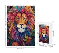 Rompecabezas de madera para adultos de 300/500/1000 piezas, colorido león floral abstracto estilo póster arte ingenuo, rompecabezas de madera de forma única, regalos de cumpleaños para adultos y niños