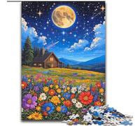 Rompecabezas de Madera para Adultos, diseño de Flores Silvestres bajo el Cielo Nocturno, 26x38cm, Ideal para decoración del hogar, Ideal para Adolescentes y familias