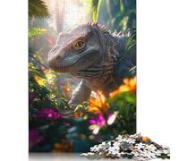 Rompecabezas de Madera para Adultos: Dragón de Komodo en la Selva Tropical. 500 Piezas. Juego desafiante (52 x 38 cm).