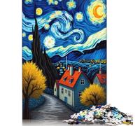 Rompecabezas de Madera para Adultos y Adolescentes: Pueblo de la Noche Estrellada. Rompecabezas sostenible para Adultos y Adolescentes. Juegos de 1000 Piezas (75 x 50 cm).